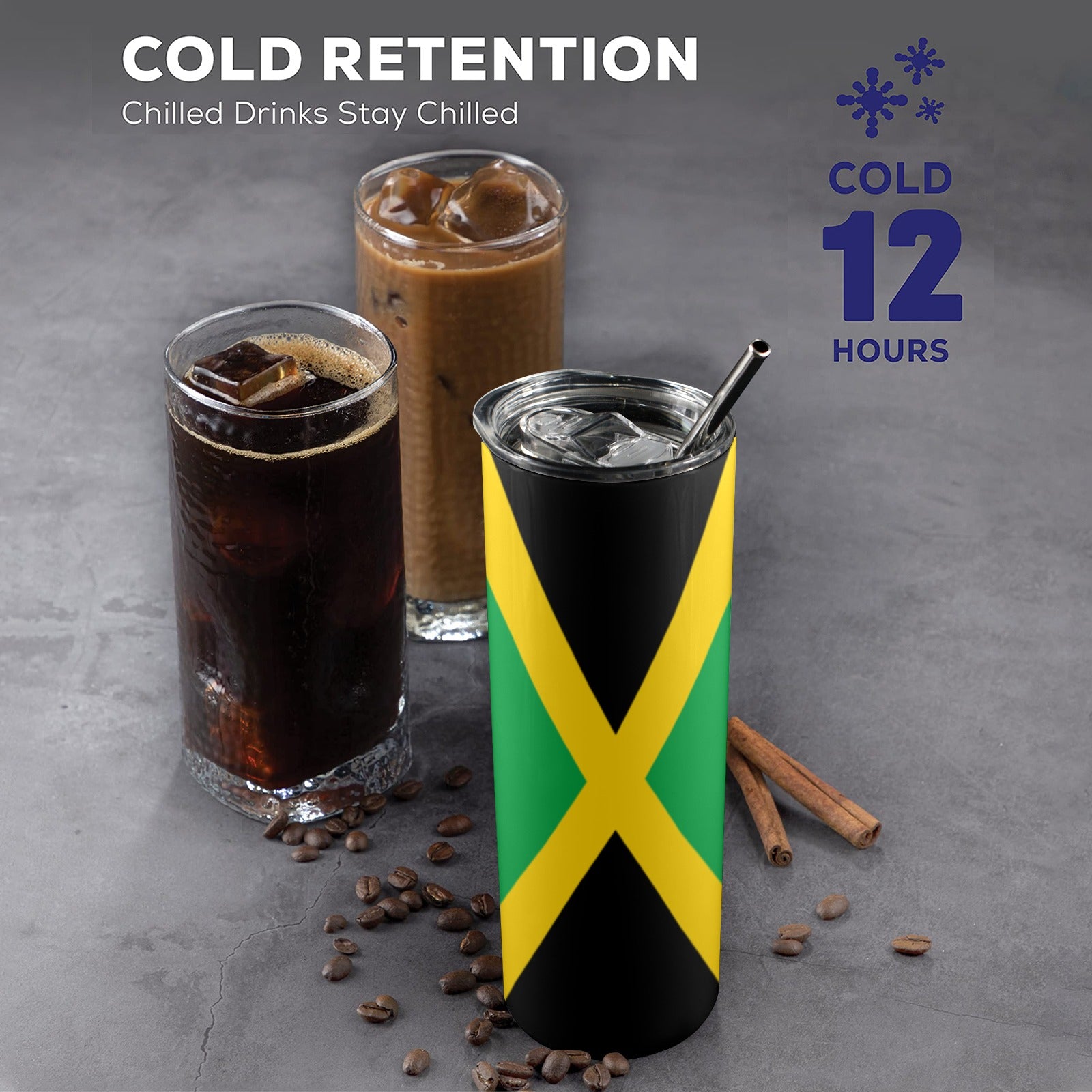 Jamaica Flag 20oz Tall Skinny Tumbler with Lid and Straw - Conscious Apparel Store