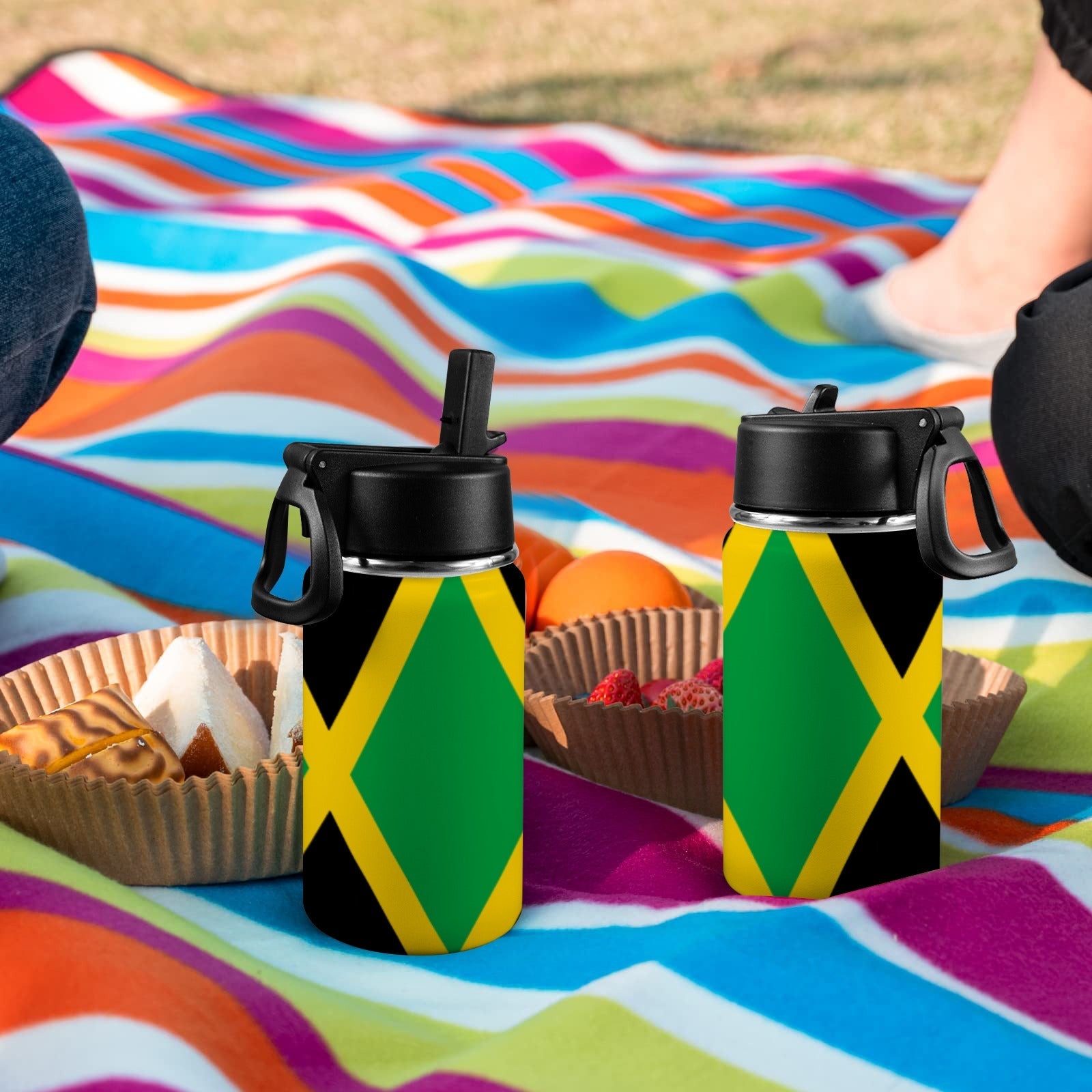 Jamaica Flag Kids Water Bottle with Straw Lid (12 oz) - Conscious Apparel Store