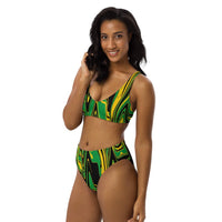 Jamaica Flag Splash-Camo high-waisted bikini - Conscious Apparel Store