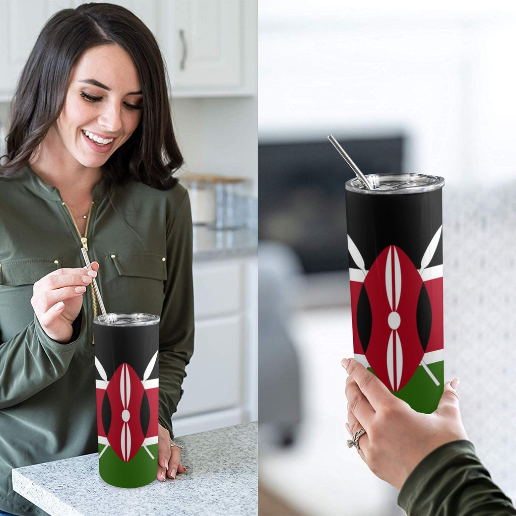 Kenya Flag 20oz Tall Skinny Tumbler with Lid and Straw - Conscious Apparel Store