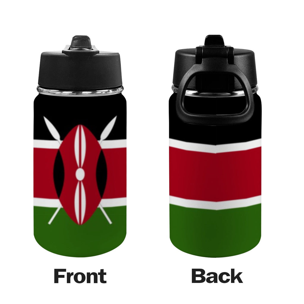 Kenya Flag Kids Water Bottle with Straw Lid (12 oz) - Conscious Apparel Store