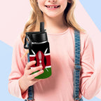 Kenya Flag Kids Water Bottle with Straw Lid (12 oz) - Conscious Apparel Store