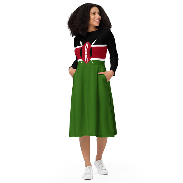 Kenya Flag long sleeve midi dress - Conscious Apparel Store