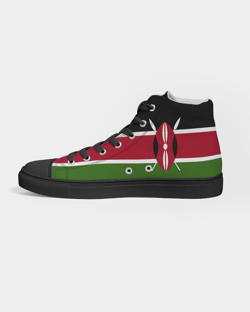 Kenya Flag Men's Hightop Canvas Shoe - Black - Conscious Apparel Store