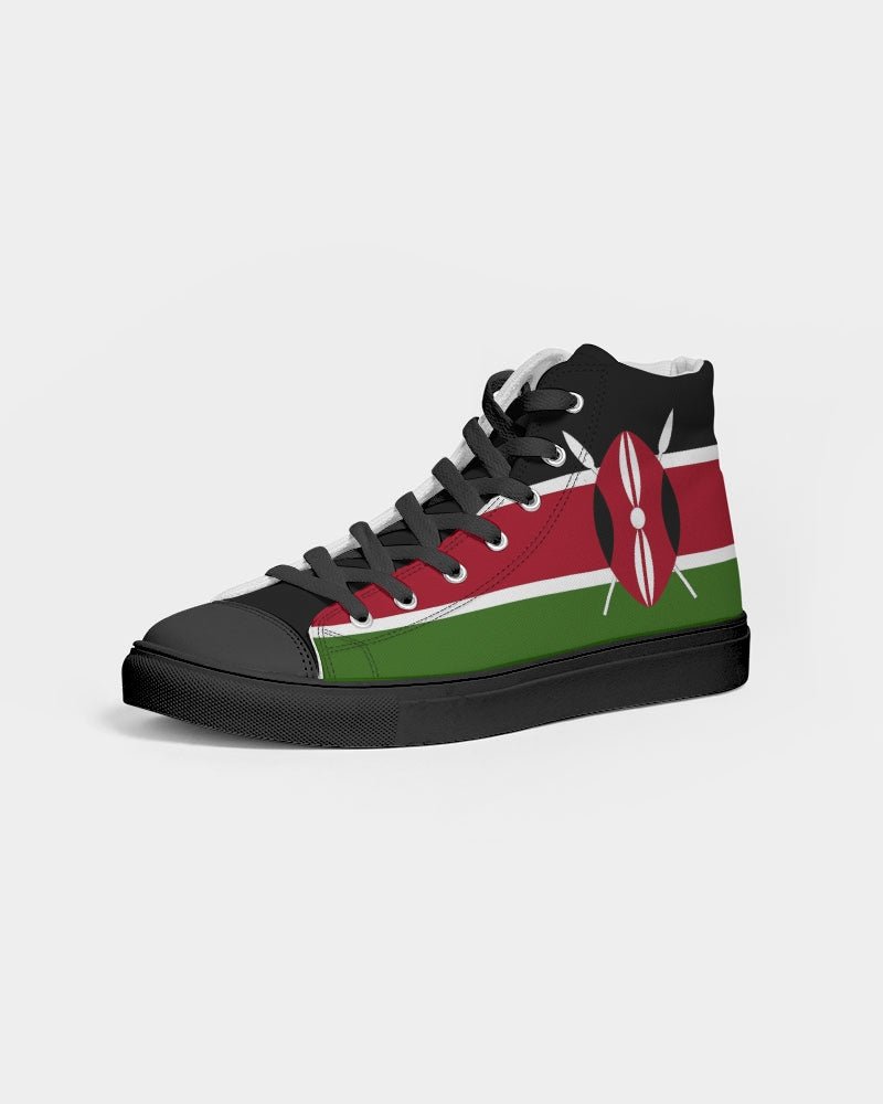 Kenya Flag Men's Hightop Canvas Shoe - Black - Conscious Apparel Store