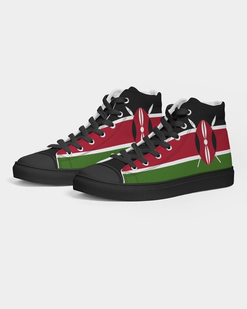 Kenya Flag Women's Hightop Canvas Shoe - Black - Conscious Apparel Store