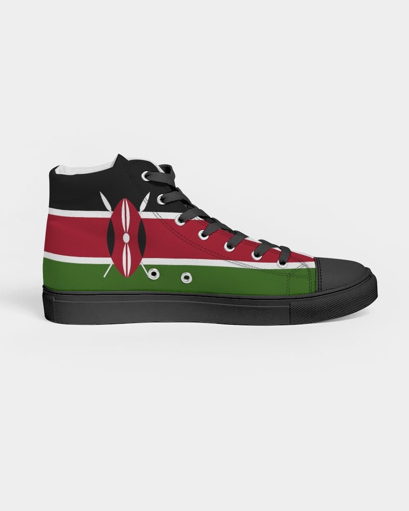 Kenya Flag Women's Hightop Canvas Shoe - Black - Conscious Apparel Store