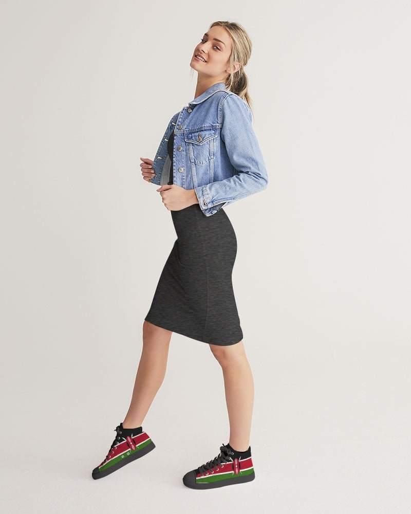 Kenya Flag Women's Hightop Canvas Shoe - Black - Conscious Apparel Store