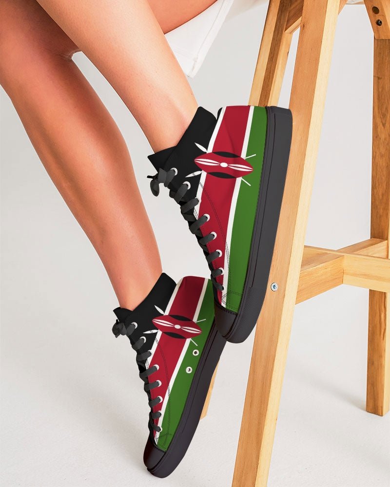 Kenya Flag Women's Hightop Canvas Shoe - Black - Conscious Apparel Store