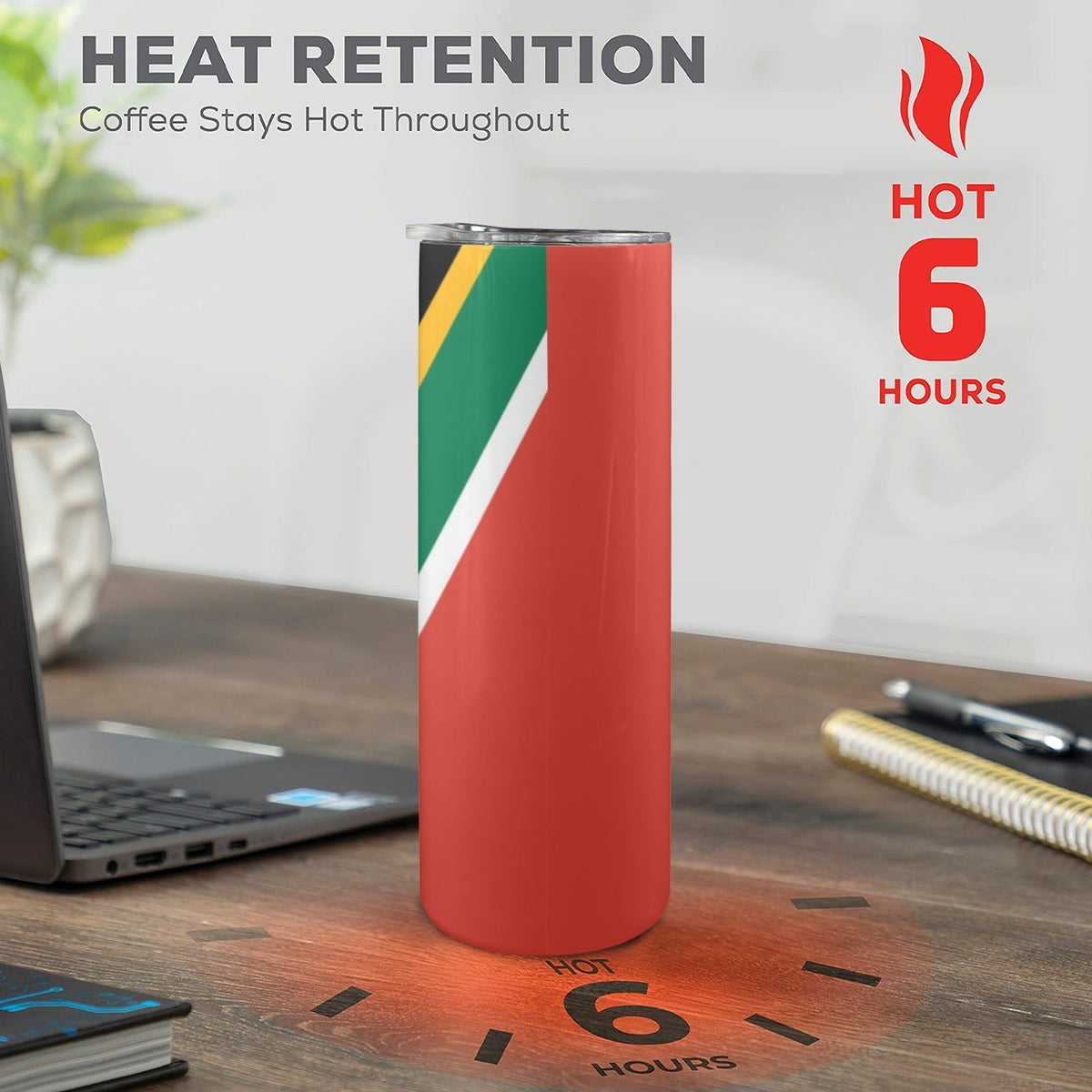 South Africa Flag 20oz Tall Skinny Tumbler with Lid and Straw - Conscious Apparel Store