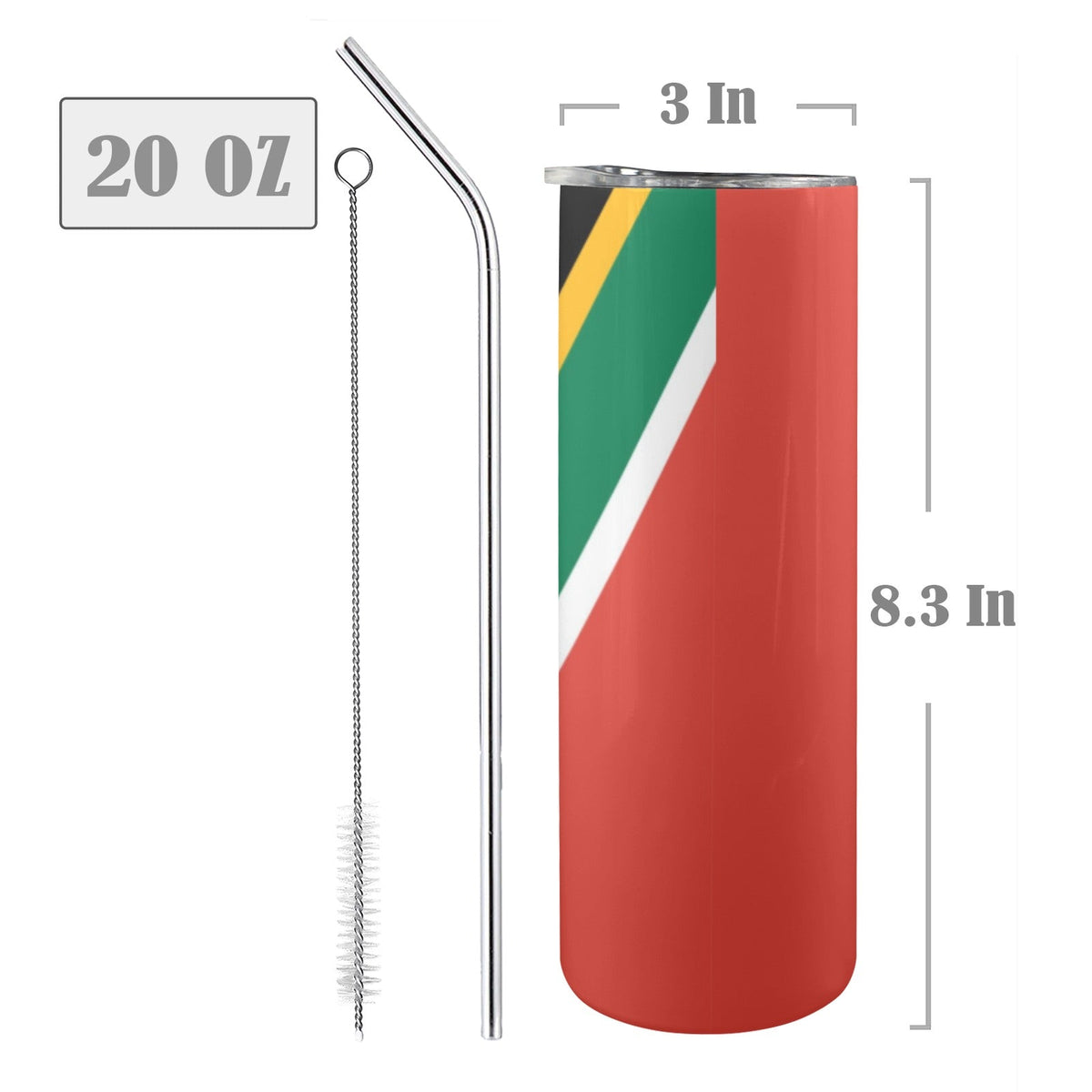 South Africa Flag 20oz Tall Skinny Tumbler with Lid and Straw - Conscious Apparel Store