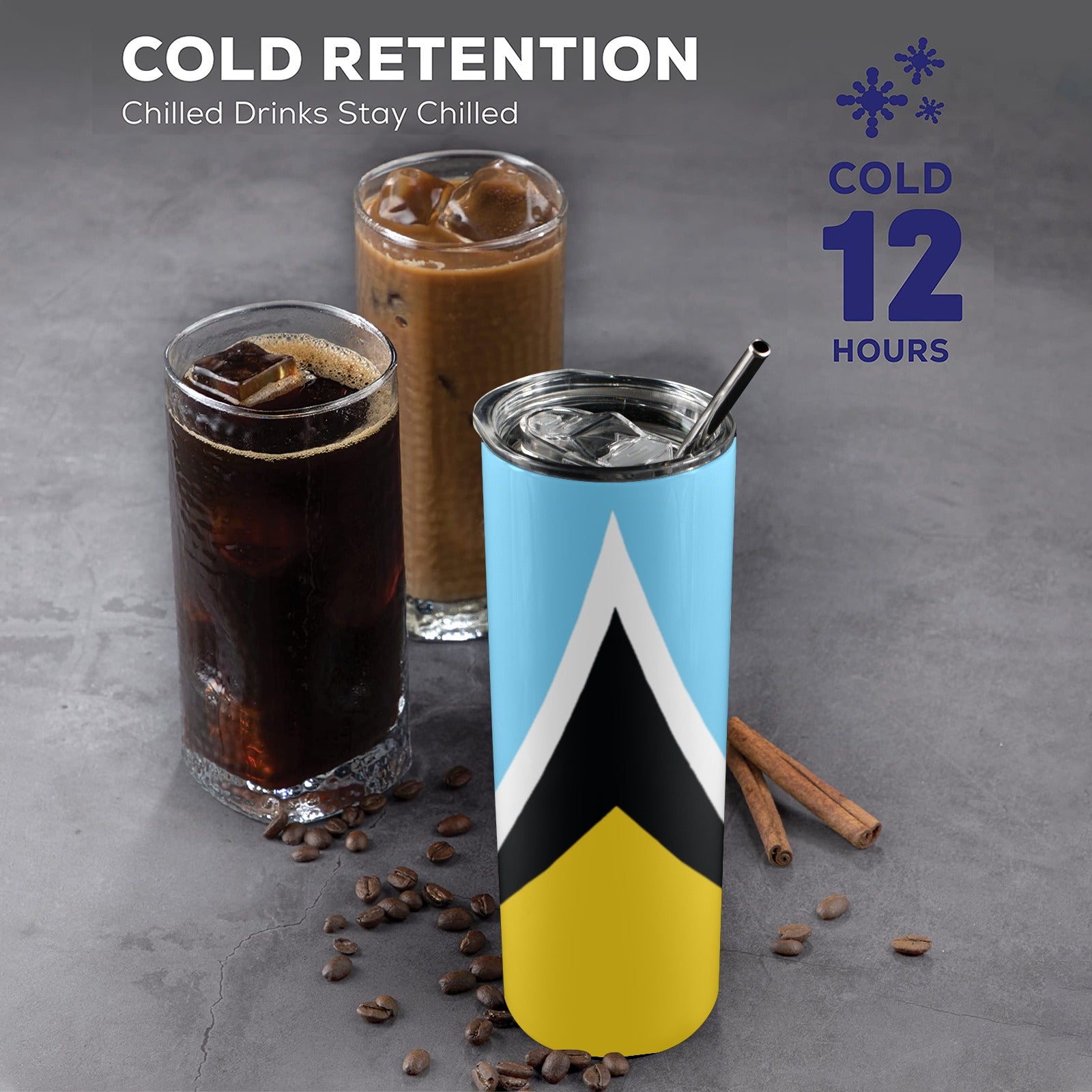 St Lucia Flag 20oz Tall Skinny Tumbler with Lid and Straw - Conscious Apparel Store