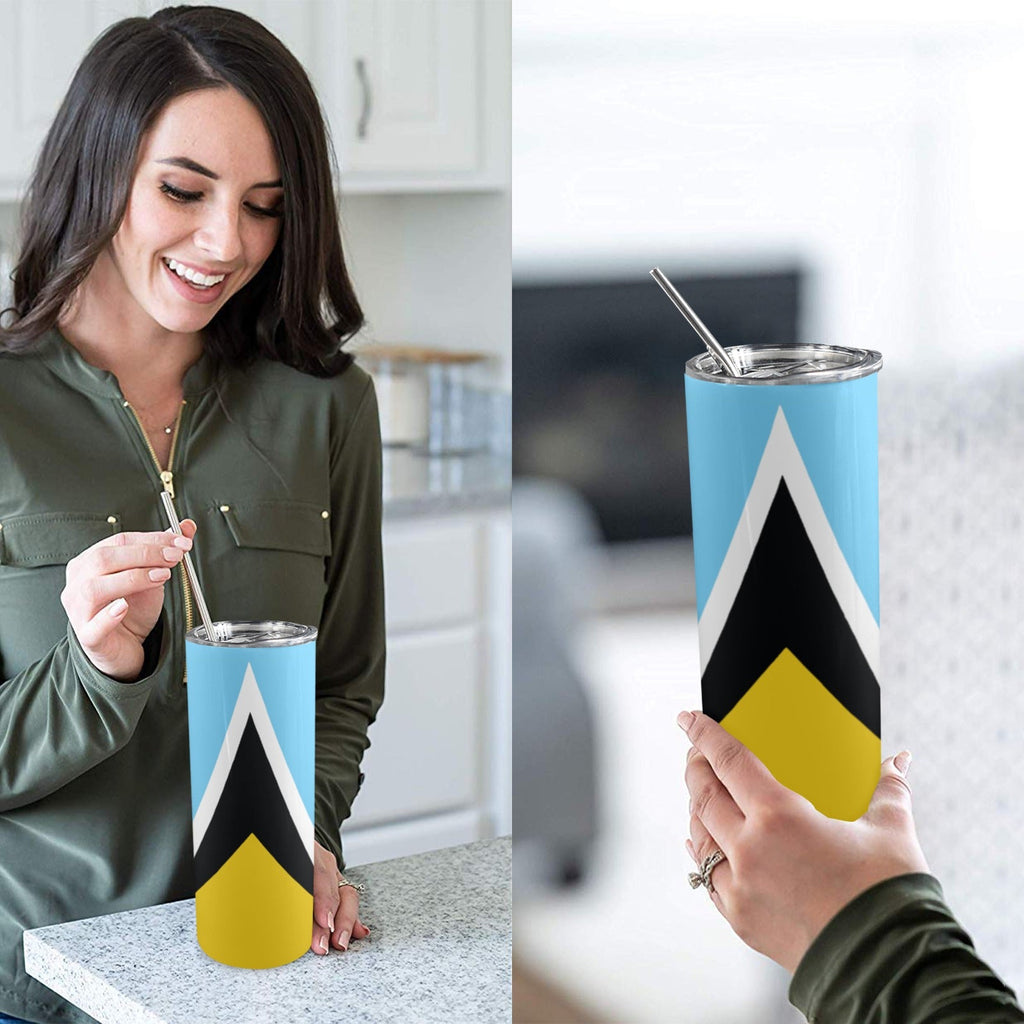 St Lucia Flag 20oz Tall Skinny Tumbler with Lid and Straw - Conscious Apparel Store