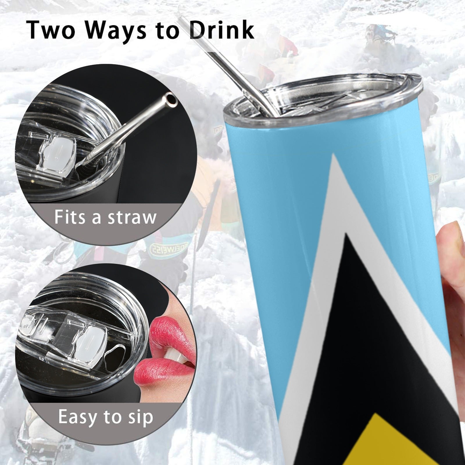 St Lucia Flag 20oz Tall Skinny Tumbler with Lid and Straw - Conscious Apparel Store