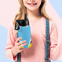 St Lucia Flag Kids Water Bottle with Straw Lid (12 oz) - Conscious Apparel Store