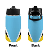 St Lucia Flag Kids Water Bottle with Straw Lid (12 oz) - Conscious Apparel Store