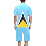 St Lucia Flag Men's V-Neck Short Pajama Set - Conscious Apparel Store