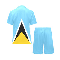 St Lucia Flag Men's V-Neck Short Pajama Set - Conscious Apparel Store