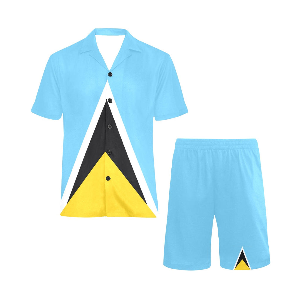 St Lucia Flag Men's V-Neck Short Pajama Set - Conscious Apparel Store