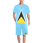 St Lucia Flag Men's V-Neck Short Pajama Set - Conscious Apparel Store