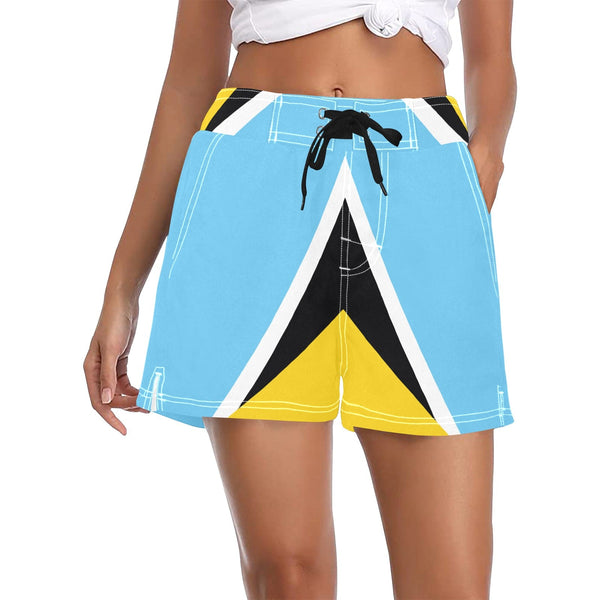 St Lucia Flag Women's Casual Board Shorts - Conscious Apparel Store
