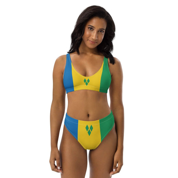 St Vincent Flag High-Waisted Bikini Customizable Set - Conscious Apparel Store