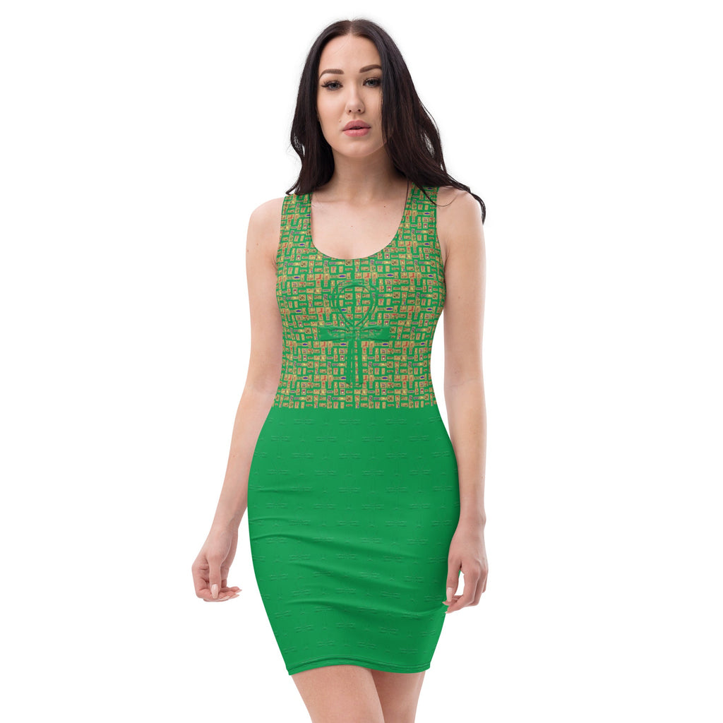 Subliminal Egyptian Ankh Cross (Green) Bodycon Dress - Conscious Apparel Store