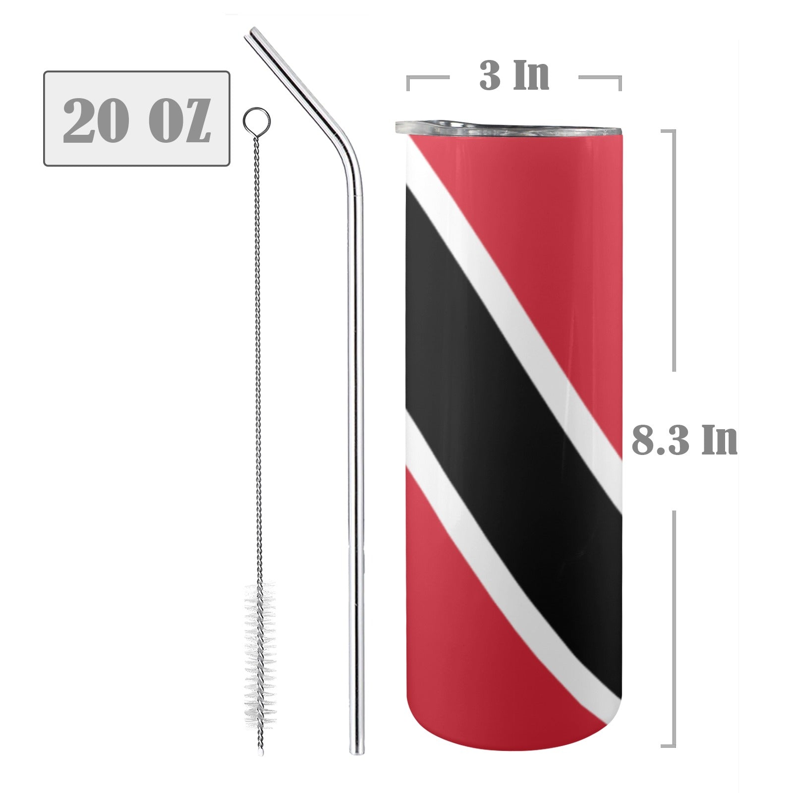 Trinidad & Tobago Flag 20oz Tall Skinny Tumbler with Lid and Straw - Conscious Apparel Store