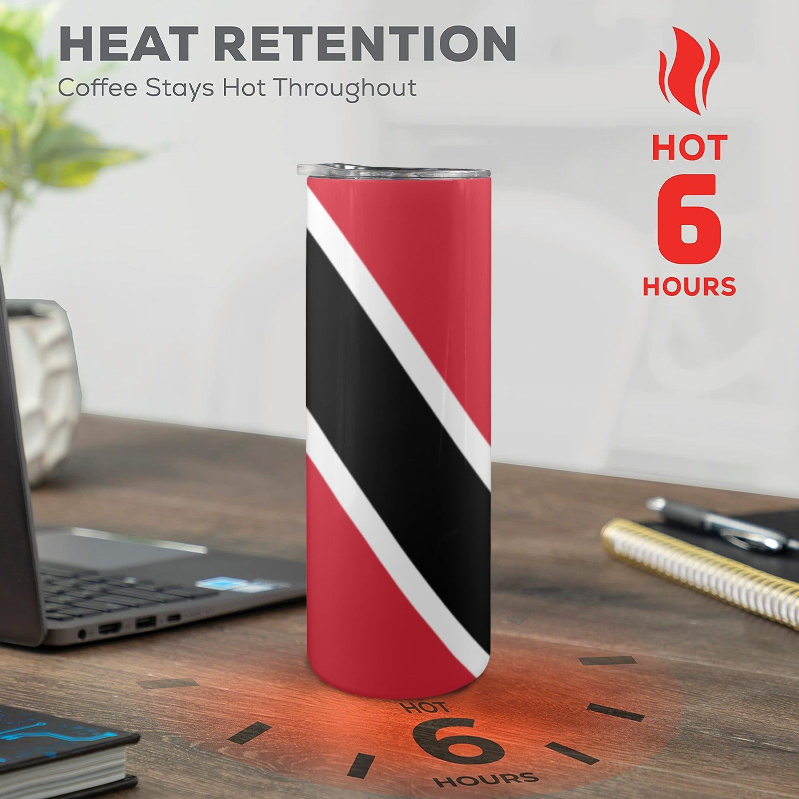 Trinidad & Tobago Flag 20oz Tall Skinny Tumbler with Lid and Straw - Conscious Apparel Store