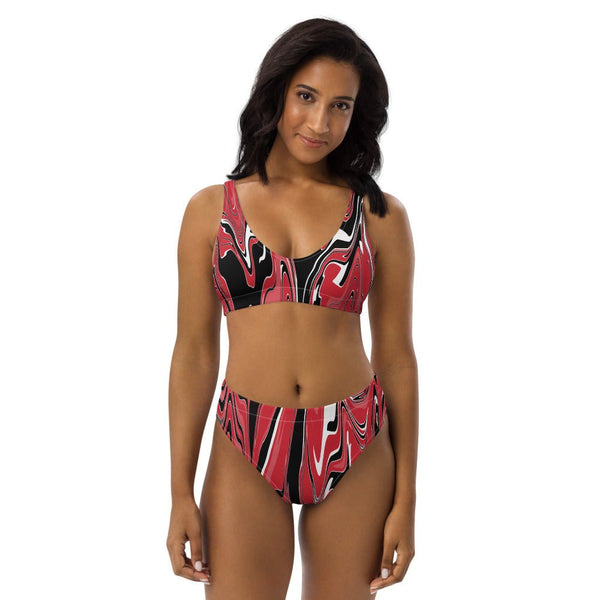 Trinidad & Tobago Flag Splash-Camo high-waisted bikini - Conscious Apparel Store