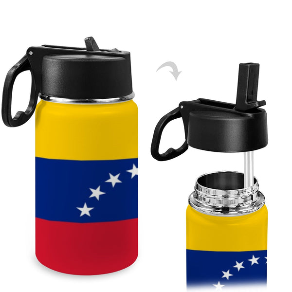 Venezuela Flag Kids Water Bottle with Straw Lid (12 oz) - Conscious Apparel Store