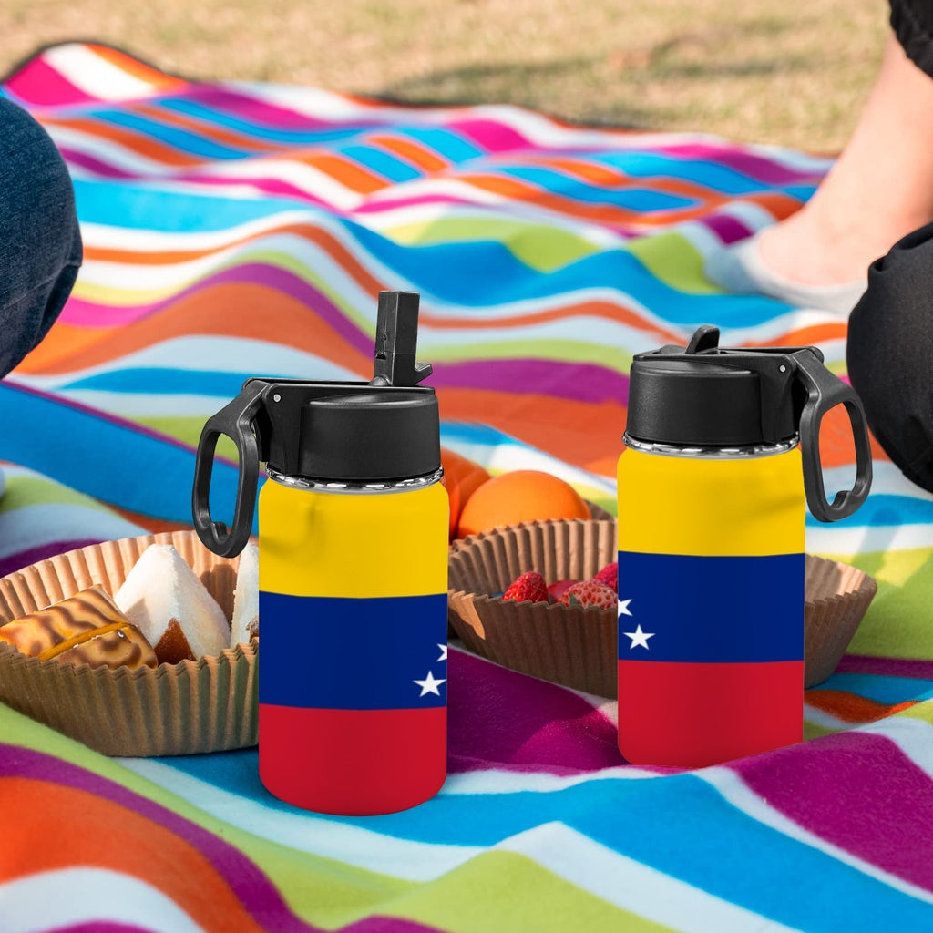 Venezuela Flag Kids Water Bottle with Straw Lid (12 oz) - Conscious Apparel Store