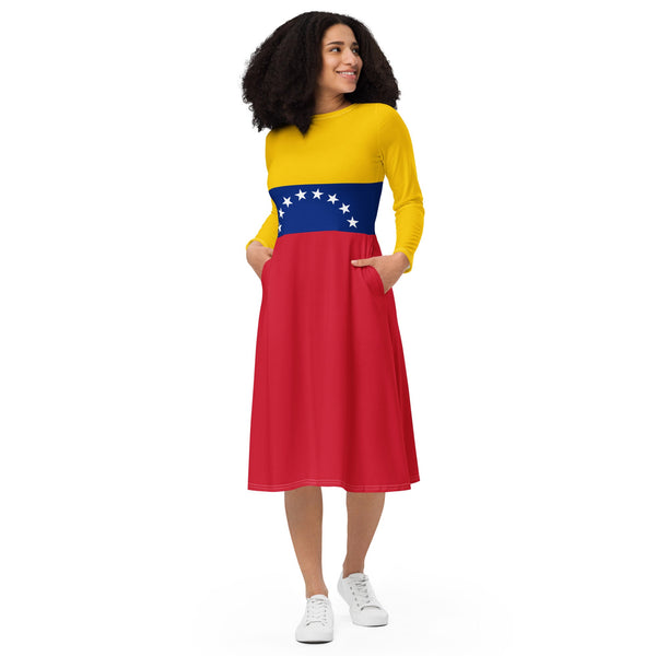 Venezuela Flag long sleeve midi dress - Conscious Apparel Store